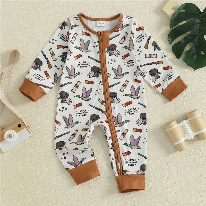 Cozy Elk Print Baby Romper