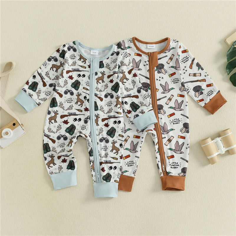 Cozy Elk Print Baby Romper